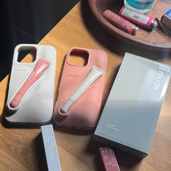RHODE Pink & Cream Silicone Lip-Holder iPhone Case Duo